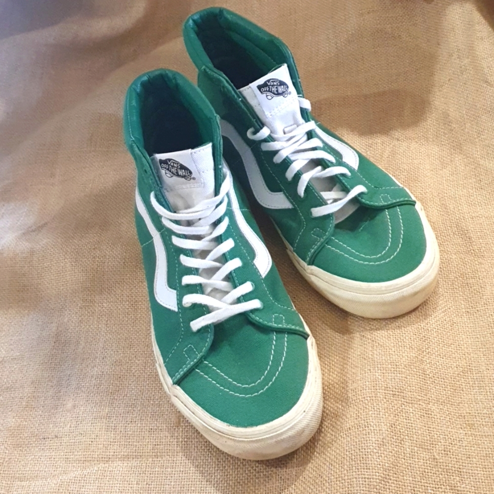 VANS SIZE 10 Green and White High Tops - Picture 1 of 6